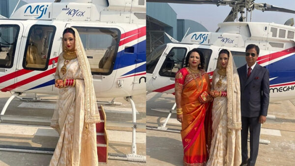 হেলিকপ্টারে চড়ে শ্বশুরবাড়িতে মিম